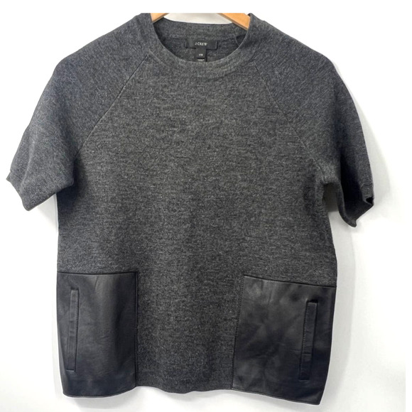 J Crew Merino Wool Leather Pocket Sweater Short Sleeve Crew Neck Gray XXS #2665 - Picture 1 of 4